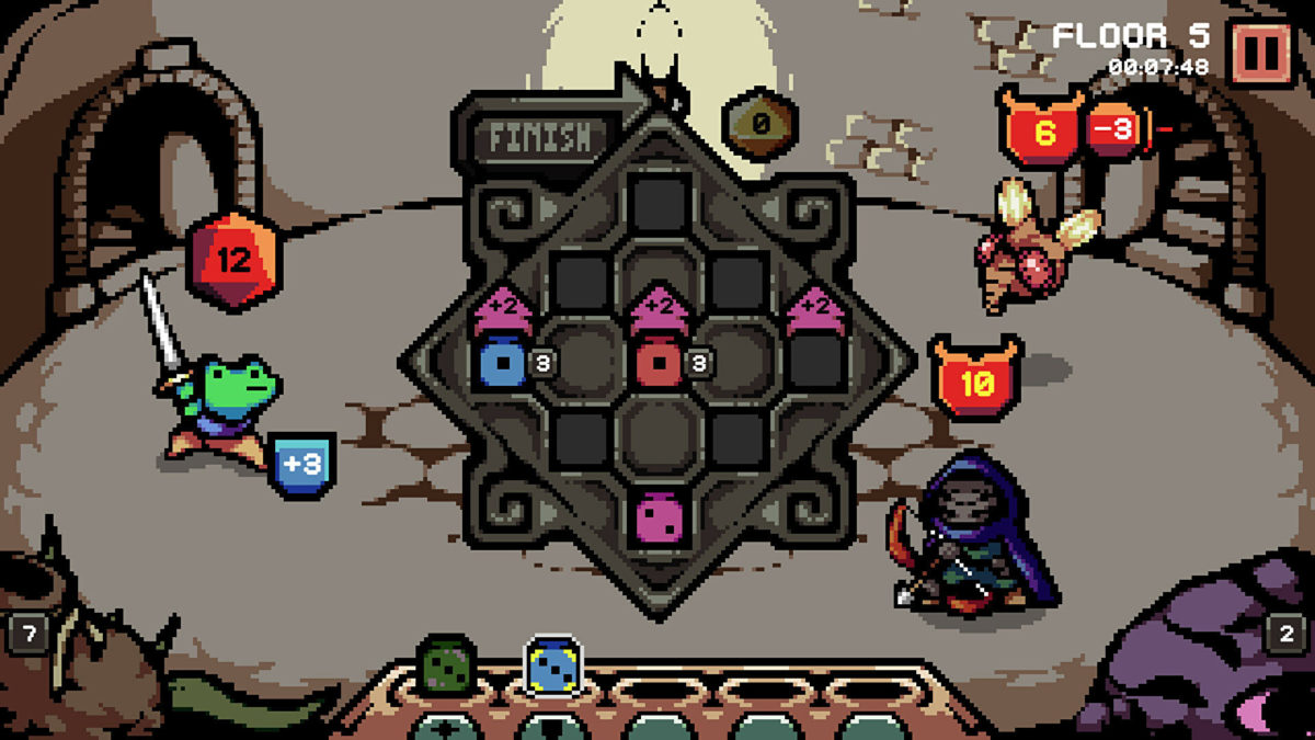 Play as a frog knight surviving on dice rolls in this smart, compact roguelike