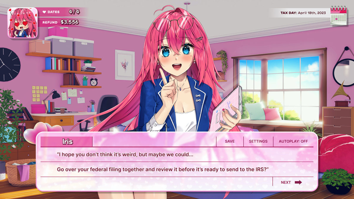 Tax Heaven 3000 is a free dating sim that claims to do your taxes
