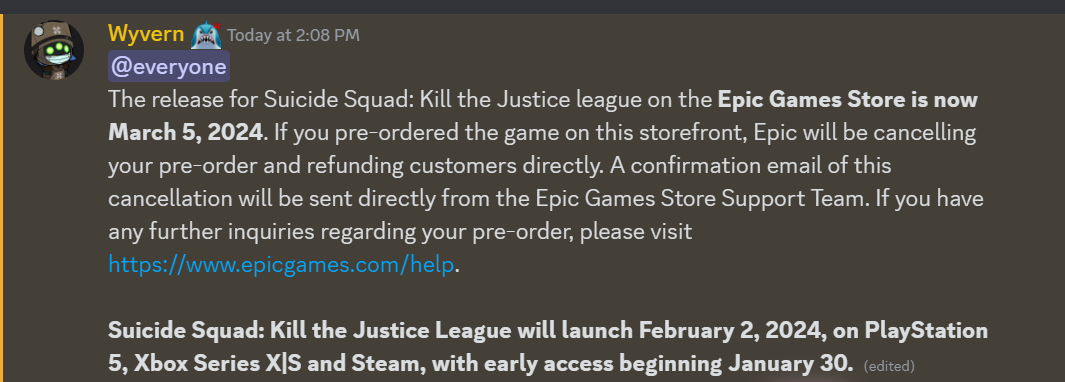 Suicide Squad: Kill the Justice League’s Epic Games Store Release Delayed to March